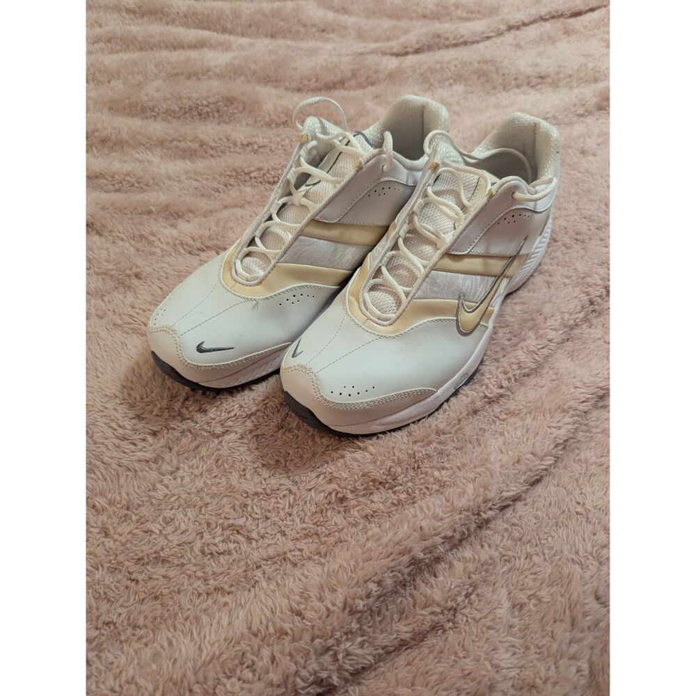 Nike Steady 7 White Metallic Gold Leather Walking Shoes Womens Size 10